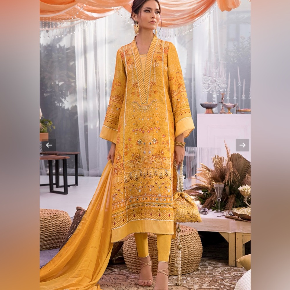 Ansab jahangir designer pakistani dress/ Vibrant Yellow embellished dress